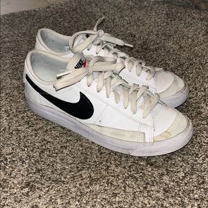 Nike White Low-Top Blazer Sneakers with Black Swoosh